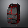 Character Creature Themed Backpack With Red Fabric And Silver Metallic Plates