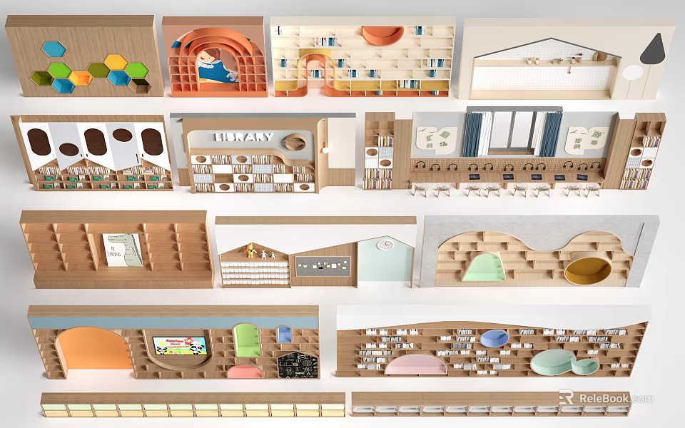 Colorful Children's Indoor Play Space With Wooden Structures And Play Areas 3d model 