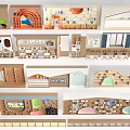 Colorful Children's Indoor Play Space With Wooden Structures And Play Areas
