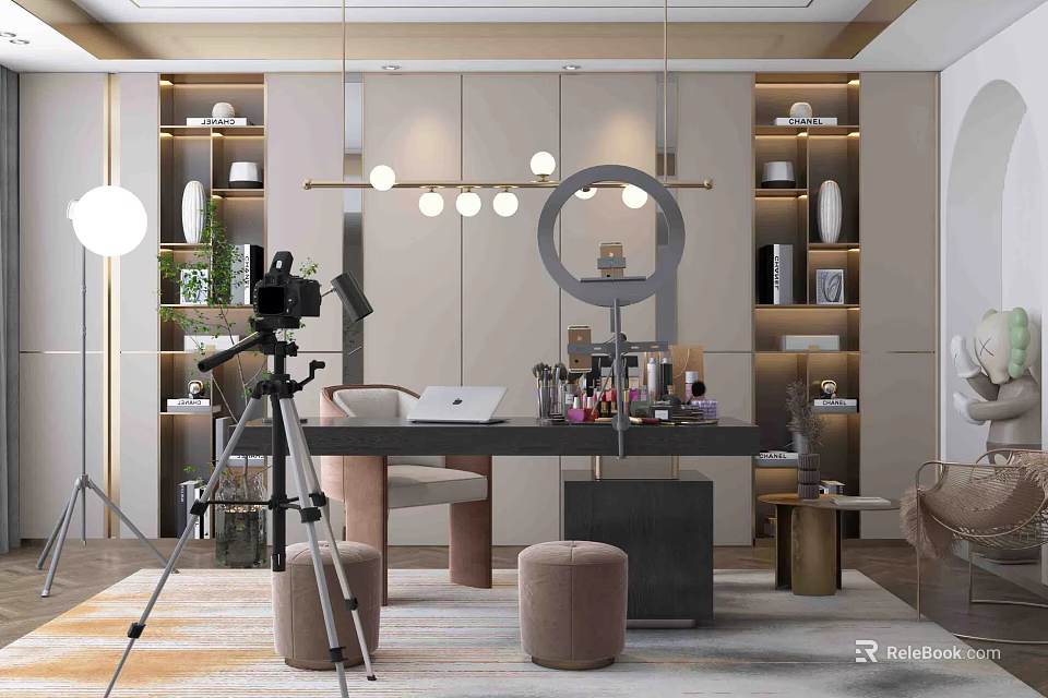 Modern Public Office Space Design With Open Layout Desks And Pendant Lighting 3d model 
