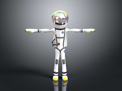 Cartoon Style 3D Astronaut Figure Wearing White Space Suit With Yellow Accents And Black Straps 3d model