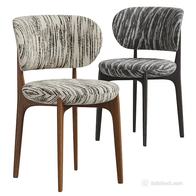 Modern Dining Chairs With Striped Pattern Backrest Seat Cushion And Wooden Legs 3d model 