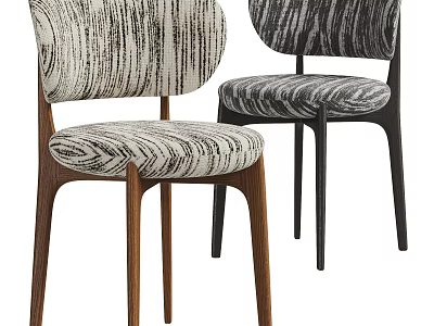 Modern Dining Chairs With Striped Pattern Backrest Seat Cushion And Wooden Legs 3d model