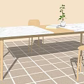 Modern Minimalist Dining Table Set With Wooden Chairs And Marble Tabletop In Kitchen Interior