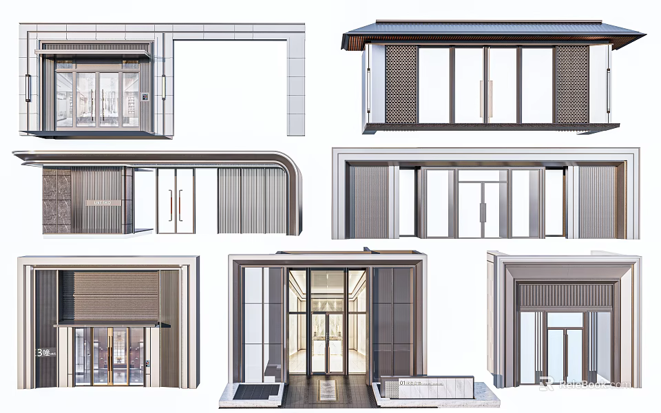 Modern Entrance Gate Design With Glass Panels Metal Frames And Porch Structures 3d model 