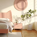 Cozy Kids Room With Pink Bed Round Wall Decor Pendant Light Sunlight And Green Plant