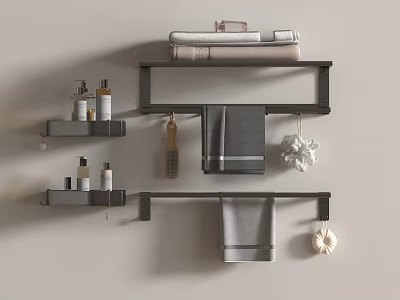 Stylish Bathroom Accessories With Wall Mounted Shelves Towels Toiletries And Decorative Items 3d model