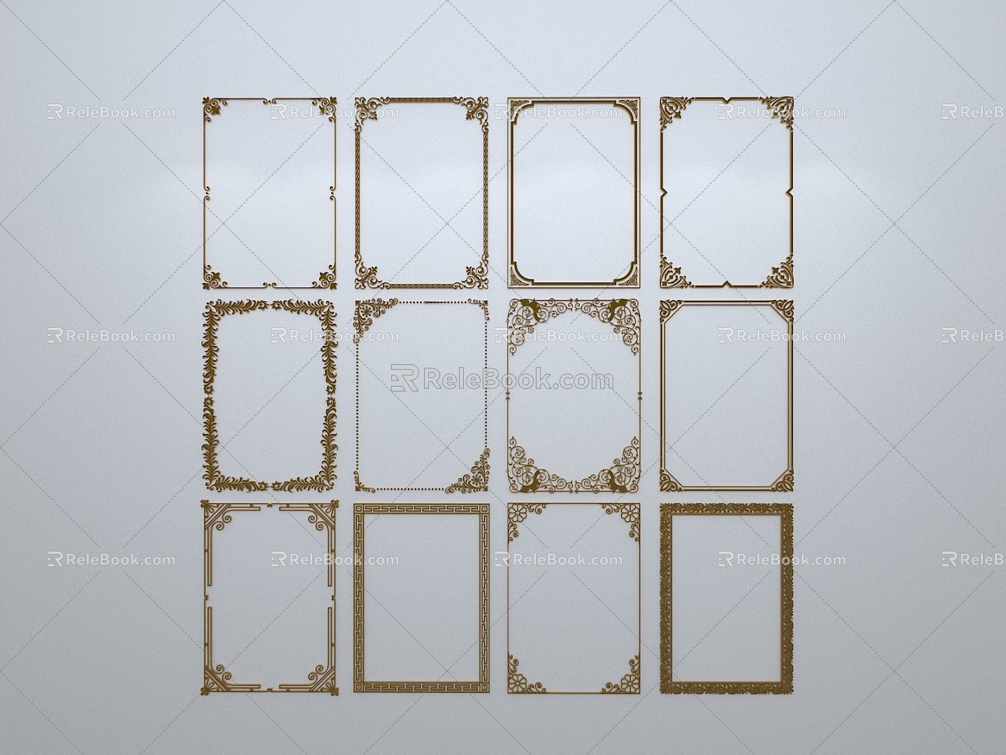 Chinese-style window grilles silhouette pane window sill border openwork window 3d model