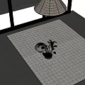 Light Colored Square Rug with Potted Plant and Decorative Ball in Indoor Space