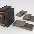 Vintage Leather Bound Books Collection With Stacked And Flat Brown Black Covers And Gold Accents