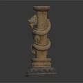 Ancient Carved Dragon Pillar With Mythical Creature Details And Ornate Base