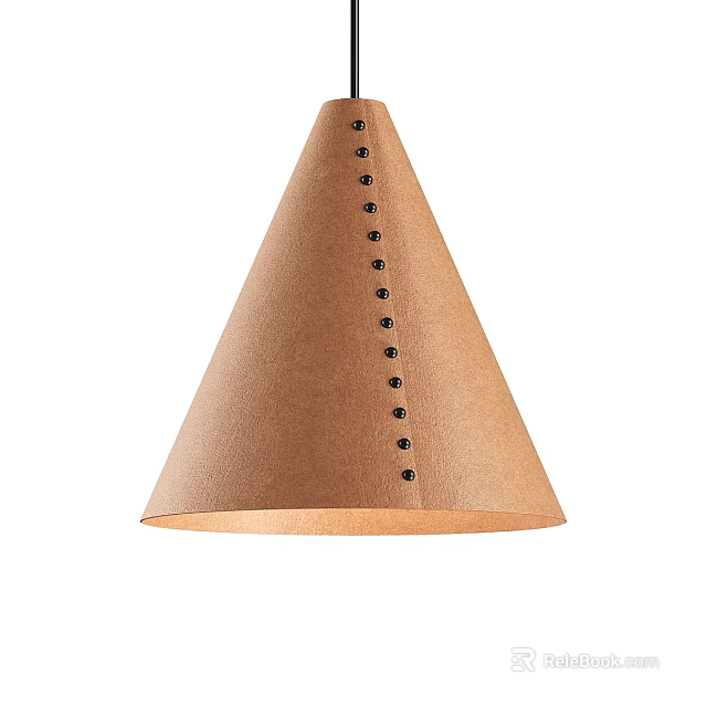 Brown Cone Shaped Paper Pendant Light With Black Decorative Studs On The Side 3d model 