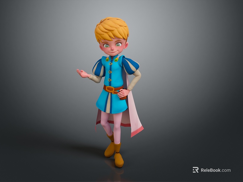 Cartoon Style Man With Blonde Hair Blue Outfit Pink Cape And Yellow Shoes Standing 3d model 