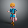 Cartoon Style Man With Blonde Hair Blue Outfit Pink Cape And Yellow Shoes Standing