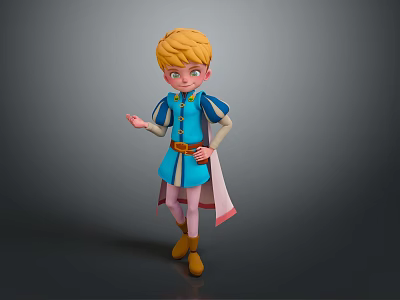 Cartoon Style Man With Blonde Hair Blue Outfit Pink Cape And Yellow Shoes Standing 3d model