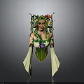 Magical Female Character With Vine Hair Flower Headdress Green Plant Costume And Flowy Sleeves