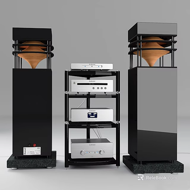 Modern Floor Standing Speakers With Audio Equipment Rack And Multiple Components 3d model 