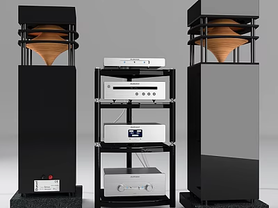 Modern Floor Standing Speakers With Audio Equipment Rack And Multiple Components 3d model