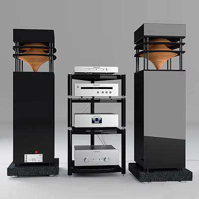 Modern Floor Standing Speakers With Audio Equipment Rack And Multiple Components 3d model
