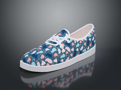 Casual Canvas Shoes Blue Base With Colorful Abstract Patterns White Laces And White Rubber Sole 3d model