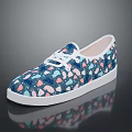 Casual Canvas Shoes Blue Base With Colorful Abstract Patterns White Laces And White Rubber Sole