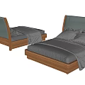 Modern Double Bed With Gray Upholstered Headboard Wooden Frame Gray Bedding And Pillows