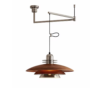 Modern Adjustable Arm Chandelier With Wooden Shade And Metal Bracket Design 3d model