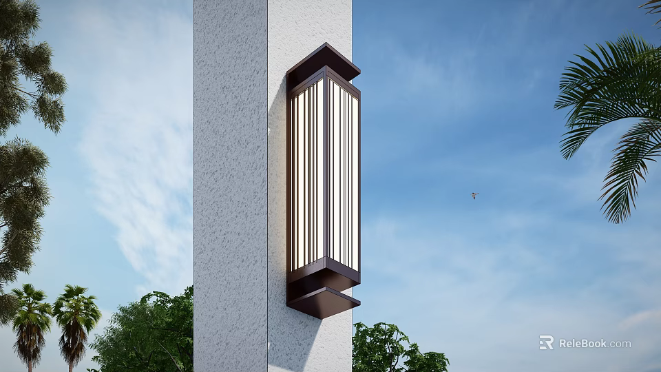 Modern Style Outdoor Wall Light With Brown Frame And Vertical Striped Design 3d model 