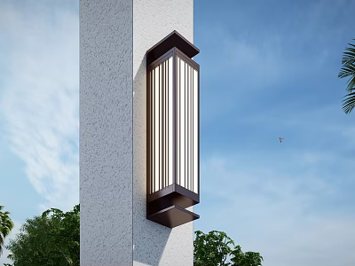 Modern Style Outdoor Wall Light With Brown Frame And Vertical Striped Design 3d model