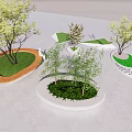 Contemporary Garden Landscape With Triangular Circular Green Planted Areas And Trees 3d model