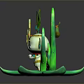 Cute Game Character With Flower Hat Green Vine And Blue Eyes