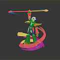 Colorful Robot Action Figure With Long Pole Weapon And Transparent Spiral Base