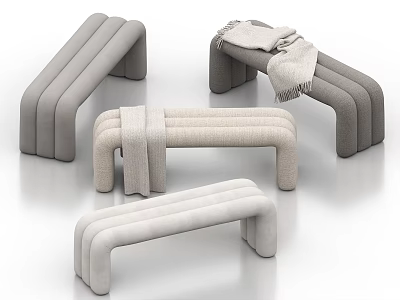 Modern Minimalist Shoe Benches In Gray And Beige With Cozy Blanket 3d model