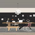 Modern Study Desk and Chair Combination Chandelier Bookshelf Bench 3d model