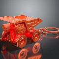 Red Metallic Miniature Dump Truck Keychain With Shiny Surface And Key Ring 3d model