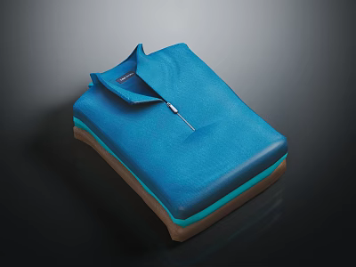 Neatly Folded Blue Polo Shirt With Collar And Zipper On Dark Background 3d model