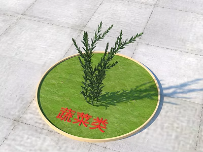 Green Vegetable Plants Growing In Circular Grassy Patch On Stone Pavement 3d model