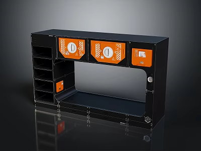 Medical Storage Cabinet With Orange Control Panels Black Frame And Drawers 3d model