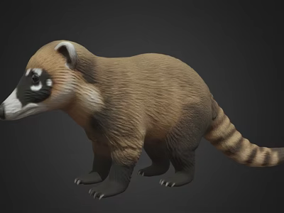Realistic Raccoon Figure With Brown Black Fur And Ringed Tail Standing On Dark Background 3d model