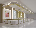 Luxurious Jewelry Store Interior Design Featuring Golden Decor Display Counters And Floral Model Billboards
