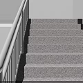 Modern Indoor Staircase With Granite Steps Metal Handrail White Walls And Tiled Floor