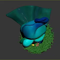 Game Movie Character With Colorful Hair Red Glowing Eyes And Blue Cloak On Green Grass
