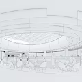 Modern Shopping Mall Lobby With Curved Ceiling Lighting Glass Skylight And People Seating At Tables