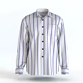 Long Sleeve Shirt With White Base And Blue Vertical Stripes Black Buttons And Chest Pocket