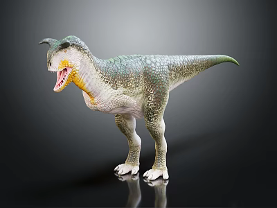 Realistic Dinosaur Model With Green Scaly Skin Open Mouth And Yellow Underbelly 3d model
