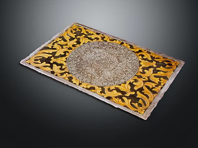 Elegant Square Carpet Featuring Gold And Black Ornate Circular Central Pattern Design 3d model