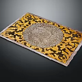 Elegant Square Carpet Featuring Gold And Black Ornate Circular Central Pattern Design
