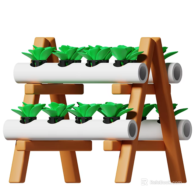 Vertical Garden Planter With Wooden Frame And PVC Pipe Layers For Green Plants 3d model 