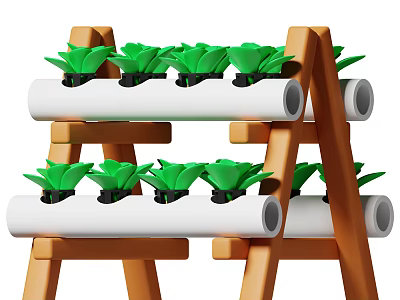 Vertical Garden Planter With Wooden Frame And PVC Pipe Layers For Green Plants 3d model