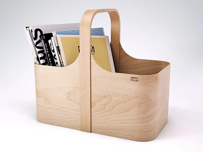 Wooden Storage Basket With Two Compartments For Magazines Books Simple Design 3d model